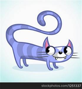 Cartoon vector drawing illustration of sitting blue and striped tabby cat