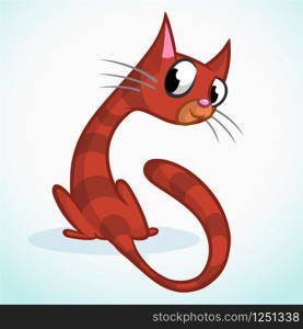 Cartoon vector drawing illustration of sitting red and striped tabby cat