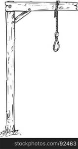 Cartoon vector drawing of hang knot noose gallows.