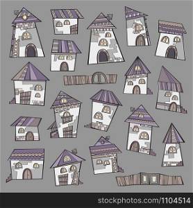 Cartoon vector fairy tale drawing houses. Series separate lodge.. Set of cartoon vector houses