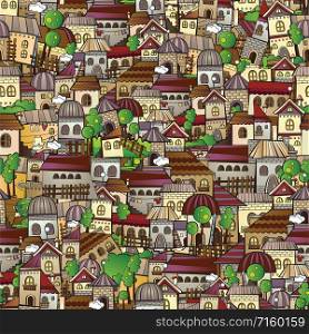 Cartoon vector fairy tale drawing town. seamless pattern. Cartoon vector fairy tale drawing town.