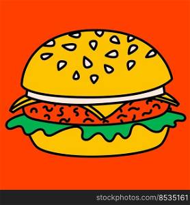 Cartoon vector funny cute Comic characters, burger. Crazy cartoons Abstract vector collection in trendy retro comic style. Cartoon vector funny cute Comic characters, burger.