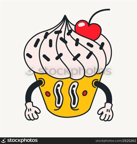 Cartoon vector funny cute Comic characters, cupcake. Crazy cartoons Abstract vector collection in trendy retro comic style. Cartoon vector funny cute Comic characters, cupcake.
