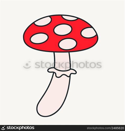 Cartoon vector funny cute Comic characters, fly agaric mushroom. Crazy cartoons Abstract vector collection in trendy retro comic style. Cartoon vector funny cute Comic characters, fly agaric mushroom.