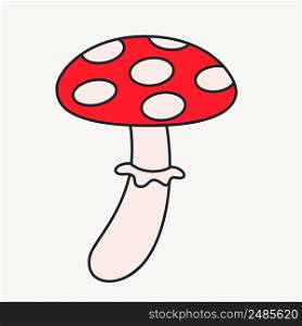 Cartoon vector funny cute Comic characters, fly agaric mushroom. Crazy cartoons Abstract vector collection in trendy retro comic style. Cartoon vector funny cute Comic characters, fly agaric mushroom.