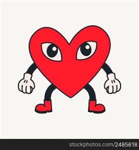 Cartoon vector funny cute Comic characters, heart with eyes. Crazy cartoons Abstract vector collection in trendy retro comic style. Cartoon vector funny cute Comic characters, heart with eyes.