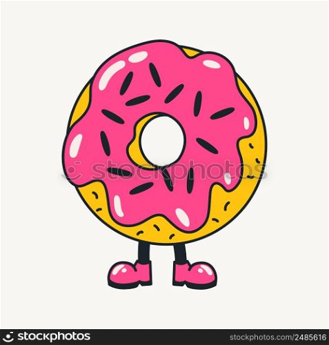 Cartoon vector funny cute Comic characters, pink donut. Crazy cartoons Abstract vector collection in trendy retro comic style. Cartoon vector funny cute Comic characters, pink donut.