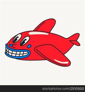 Cartoon vector funny cute Comic characters, plane. Crazy cartoons Abstract vector collection in trendy retro comic style. Cartoon vector funny cute Comic characters, plane