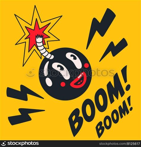 Cartoon vector funny cute Comic characters, round bomb. Crazy cartoons Abstract vector collection in trendy retro comic style. Cartoon vector funny cute Comic characters, round bomb.