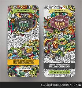 Cartoon vector hand-drawn Doodle on the subject of photo. 2 vertical banners design templates set. Cartoon vector hand-drawn Doodle on the subject of photo