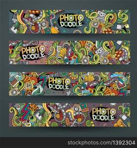 Cartoon vector hand-drawn Doodle on the subject of photo. Horizontal banners design templates set. Cartoon vector hand-drawn Doodle on the subject of photo