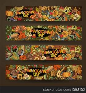 Cartoon vector hand-drawn Doodle on the subject of Thanksgiving. Horizontal banners design templates set. Cartoon vector hand-drawn Doodle on the subject of Thanksgiving.