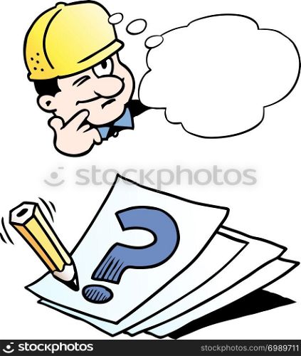Cartoon Vector illustration of a Engineer thinking of a solution