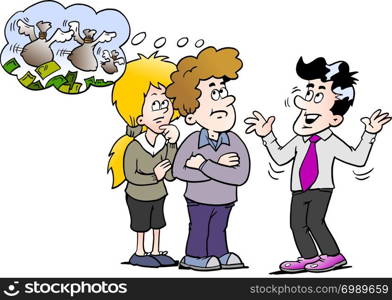 Cartoon Vector illustration of a family there think the money is fly away