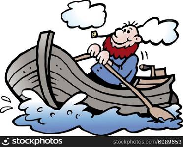 Cartoon Vector illustration of a fisherman in his rowboat