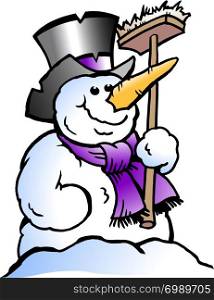 Cartoon Vector illustration of a happy Snowman