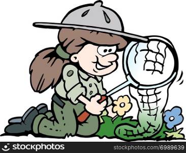 Cartoon Vector illustration of a little happy Scout Girl