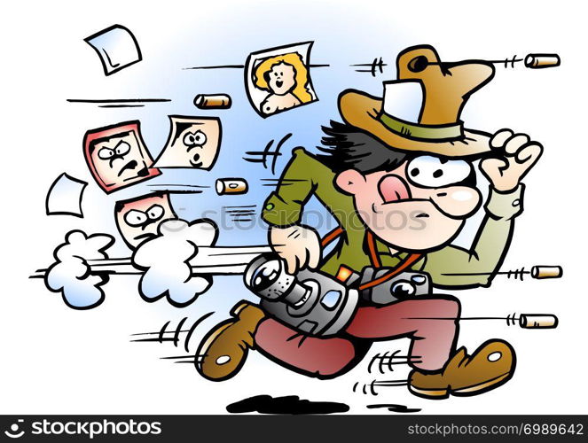 Cartoon Vector illustration of a paparazzi photographer who runs away