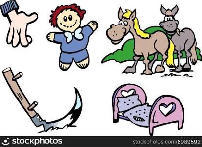 Cartoon Vector illustration of a set of funny small drawings or icons