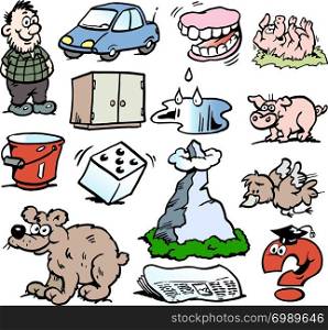 Cartoon Vector illustration of a set of funny small drawings or icons