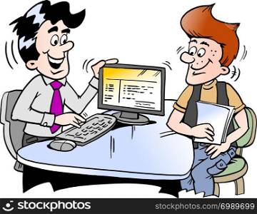 Cartoon Vector illustration of a young man looking at finance