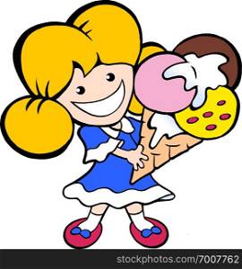 Cartoon Vector illustration of an Happy Smiling Young Icecream Girl