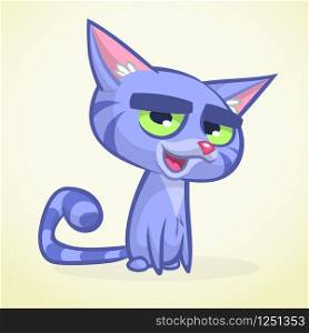 Cartoon vector illustration of blue cat. Cat with fluffy striped tail vector icon isolated