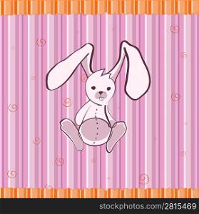 Cartoon vector illustration of Cute little bunny on the retro striped background