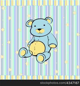 Cartoon vector illustration of Cute little teddy bear on the retro striped background