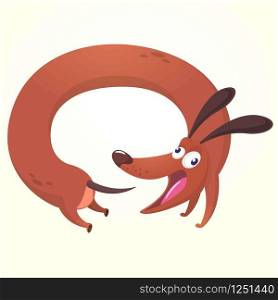 Cartoon Vector Illustration of Cute Purebred Dachshund. Dog running for his tail image. Design for icon or sticker