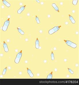 Cartoon vector illustration of retro funky background with Cute little baby bottles