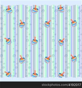 Cartoon vector illustration of retro funky striped background with cool little Beach Toys-bucket and shovel