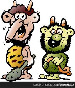 Cartoon Vector illustration of two funny goblins or troll monsters