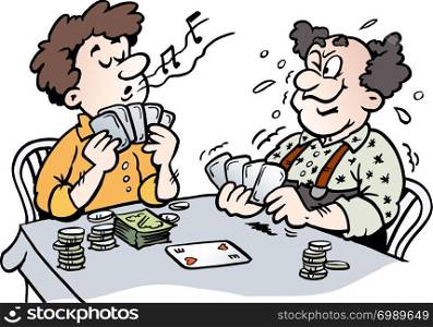 Cartoon Vector illustration of two Men playing Poker