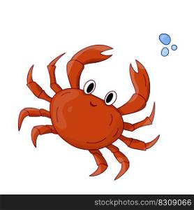 Cartoon vector illustration red crab. Ocean dweller. Nautical isolated crab, sea animals concept. Elements for icon, cover, print, book illustration, poster, card, web element, card for children.. Cartoon vector illustration red crab. Ocean dweller. Nautical isolated crab, sea animals concept.