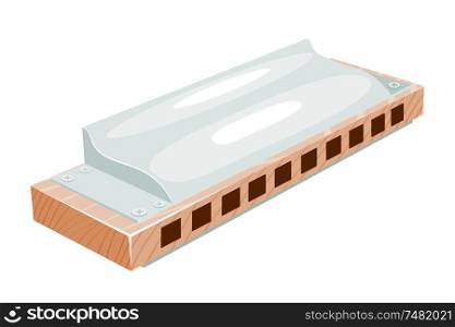 Cartoon Vector image of a musical instrument - harmonica on a white background. Stock vector illustration