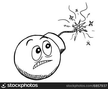 Cartoon vector of scared bomb watching its safety fuse burning