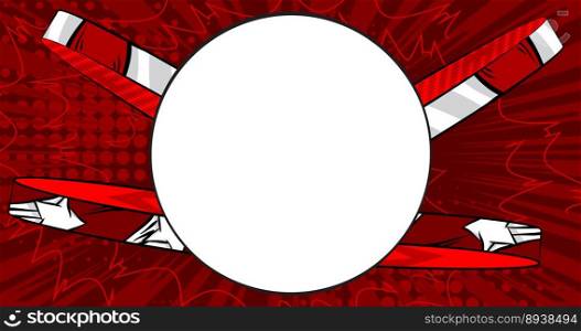 Cartoon vector pop art comics background. Blank Circle shape on Comic Book Background. Red Illustration.