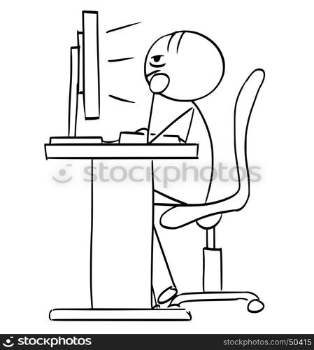 Cartoon vector stick man stickman drawing of man sitting bored in work ...