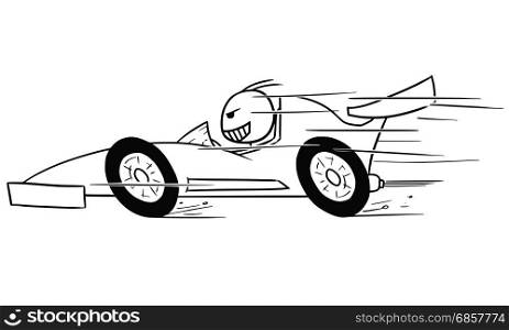 Cartoon vector stickman formula one driver, driving fast