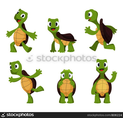 Cartoon vector turtle in various action poses. Illustration of animal ...