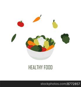 Cartoon vegetables and fruits bowl for nutritionist. Healthy food for a daily diet planner. Nutrition therapy with healthy food. Cartoon vegetables and fruits bowl for nutritionist. Healthy food for a daily diet planner. Nutrition therapy with healthy food.