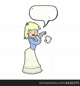 cartoon victorian woman dropping handkerchief with speech bubble