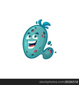 Cartoon virus cell vector icon, cute germ or bacteria character with funny happy face. Smiling pathogen microbe monster, isolated micro organism mascot. Cartoon virus cell vector icon, cute germ mascot