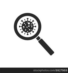 Cartoon virus image under a magnifying glass icon Flat illustration of virus under magnifying glass vector icon for symbol icon vector illustration.