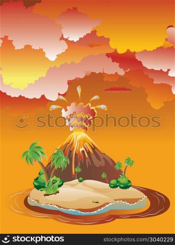 Cartoon Volcano Eruption. Illustration of cartoon volcano eruption with hot lava.