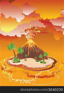 Cartoon Volcano Eruption. Illustration of cartoon volcano eruption with hot lava.