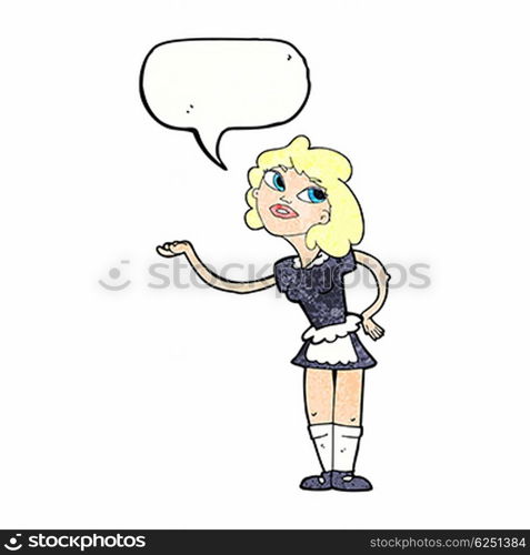 cartoon waitress serving with speech bubble