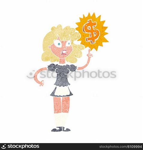 cartoon waitress with money symbol