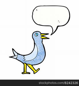 cartoon walking bird with speech bubble